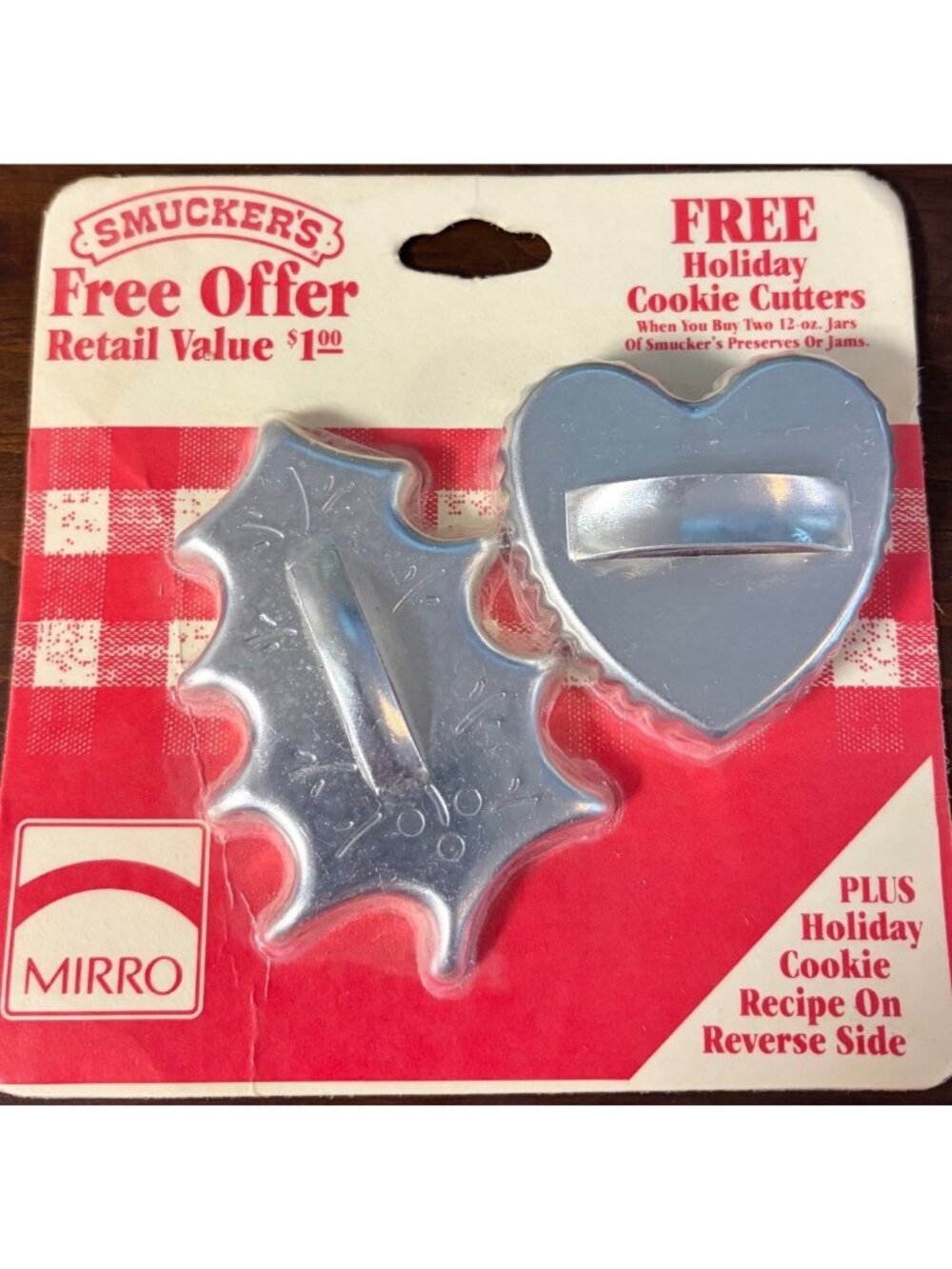 Smuckers Holiday Cookie Cutters Heart & Holly Aluminum Vintage 1980s Sealed Pack